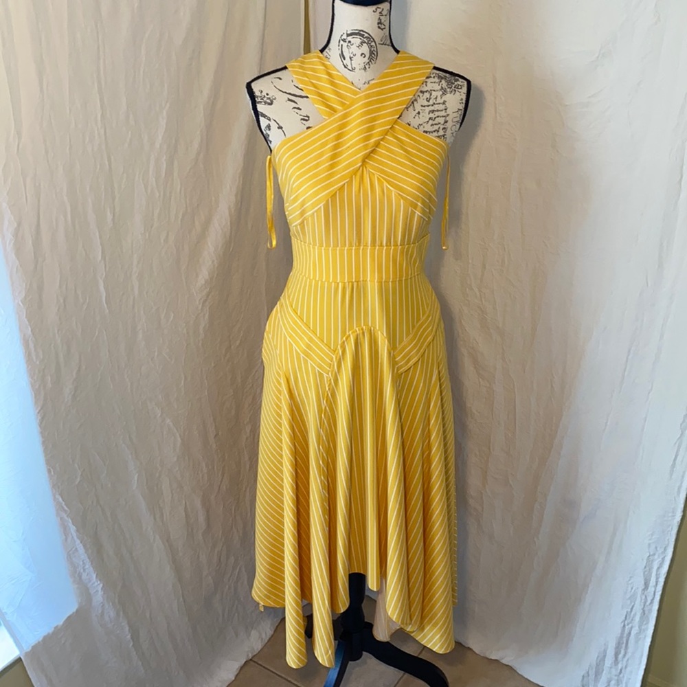 New York & Company Yellow W/ White Striped Dress